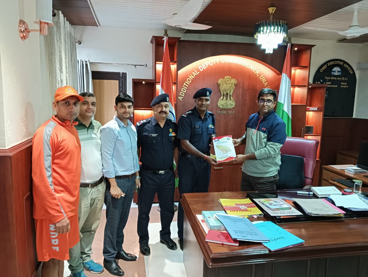 The NDRF team held a formal meeting with the Additional Deputy Commissioner (ADDC) regarding the Area Familiarization Exercise.